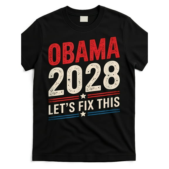 Men'S Black Patriotic OBAMA 2028 Graphic Crew Neck T-Shirt - Vintage Style Cotton Tee with Slight Stretch, Regular Fit Casual Top for Adults, All-Season Comfort & Trendy Streetwear, Breathable Fabric
