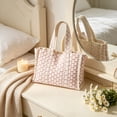 thumbnail image 5 of BUDAO00 French Country Floral Tote Bag for Women, Large Shoulder Shopper with Gingham Stripes, Ruffled Sides and Long Handles for Travel, Shopping, Work and Weekend Use (Pink), 5 of 6