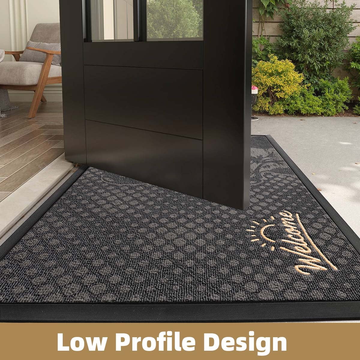 PABUBE Outdoor Doormat, French Bulldog Welcome Mat, Heavy Duty Durable Doormat Outdoor Entrance, Non-Slip Dirt & Mud Trapper Outdoor Mat for Front Doors