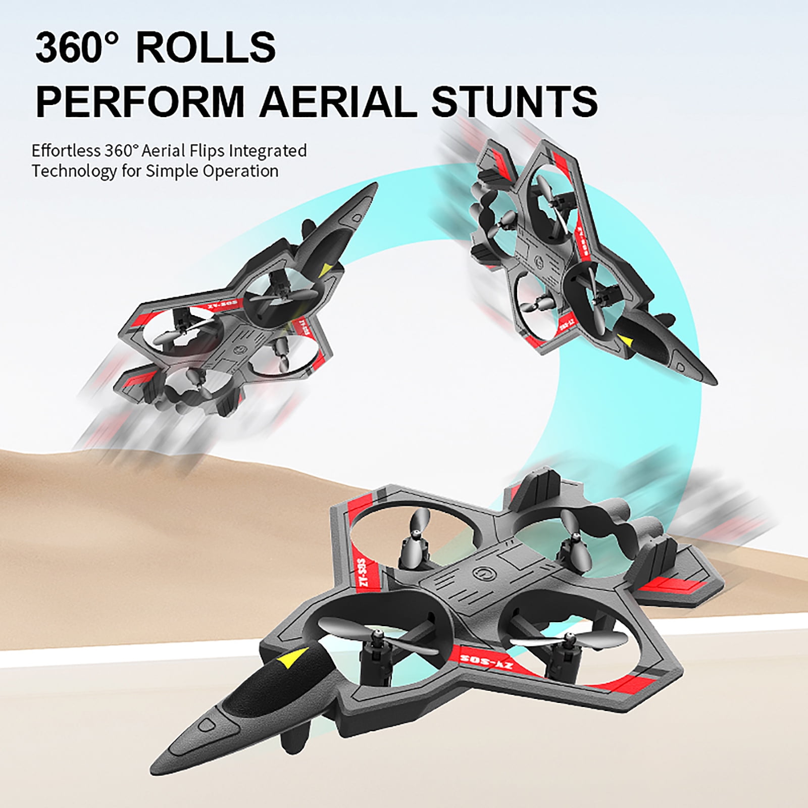 Remote Control Airplane, VTOL RC Plane with 360° Stunts & LED Lights, 2.4G 4-Channel Fighter Jet Drone with Altitude Hold & Easy One-Key Operation for Beginners