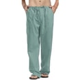 thumbnail image 1 of Pantalones casuales de lino para hombre, color sólido, rectos, ligeros, sueltos, elásticos, con cordón, para verano, playa, yoga 056-verde menta M 056-verde menta M Xishao ropa, 1 of 1