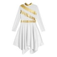 thumbnail image 5 of Xnihocha Kids Girls Liturgical Worship Dress Long Sleeve Praise Stripe Dance Dress Tunic Asymetrical Robe White 8, 5 of 7