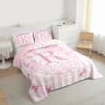 thumbnail image 3 of Homewish Initial R Letter Full Size Comforter Sets for Kids, Kawaii Bowknot Ribbon Bedding Comforter Set, Pink Princess Style Reversible Bedding Sets, Microfiber Bedroom Decor, 3-Piece, 3 of 8