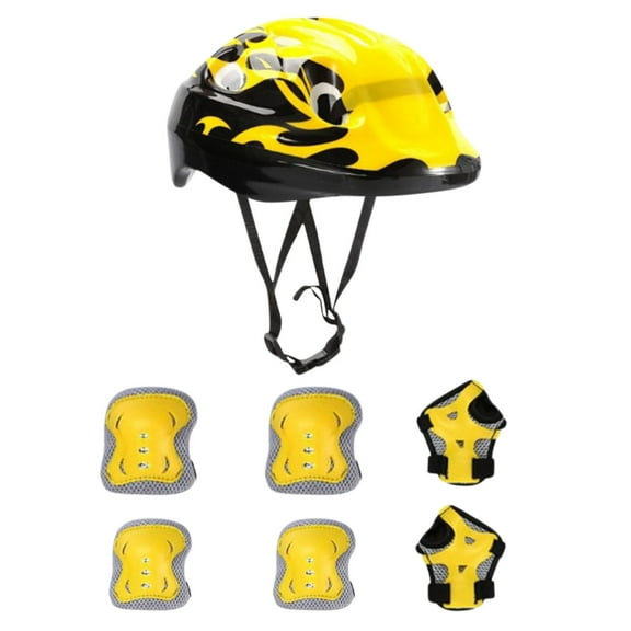 Aespoir 7Pcs/Set Children Kids Helmet Knee Elbow Pad Cycling Skate Protecs,Yellow