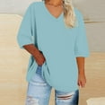 thumbnail image 2 of Bovxnpu 3/4 Length Sleeve Womens Tops, Plus Size Cotton Casual Blouses for Women, Women's Oversized V-neck Short Sleeved Solid Summer Base Shirt Sports T-shirt XXXXL, 2 of 6