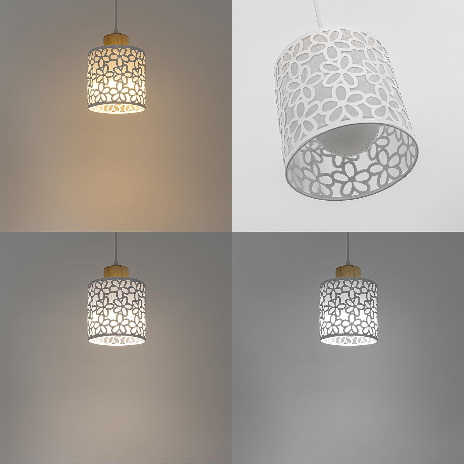KAYYELAMP 2Pcs Rechargeable Battery Adjusted Height Hanging Light Remote LED Dimmer Timing Bulb Wood Base Petal Pattern Shade Modern Design for Depot Kitchen Farmhouse