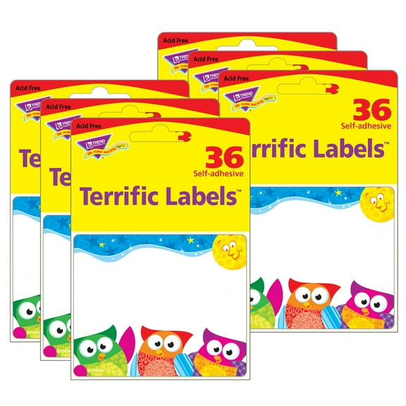 TREND Owl-Stars! Terrific Name Tag/Labels, 36 Per Pack, 6 Packs