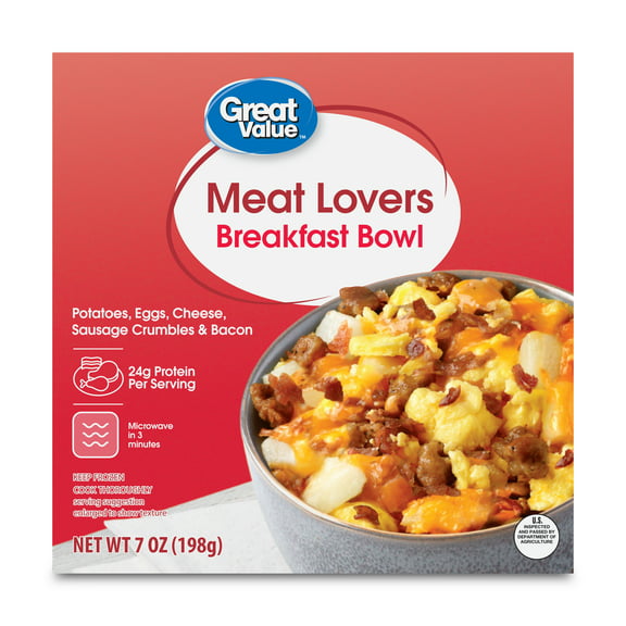 Great Value Meat Lovers Breakfast Bowl, 7 oz (Frozen)