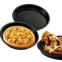 Non Stick Pizza Tray,Bexikou 7 inch Round Baking Tray Set of 2, Carbon Steel Pizza Oven Tray Pizza Baking Tray for Baking Oven Applicable,Heavy Duty and Dishwasher Safe (Black)