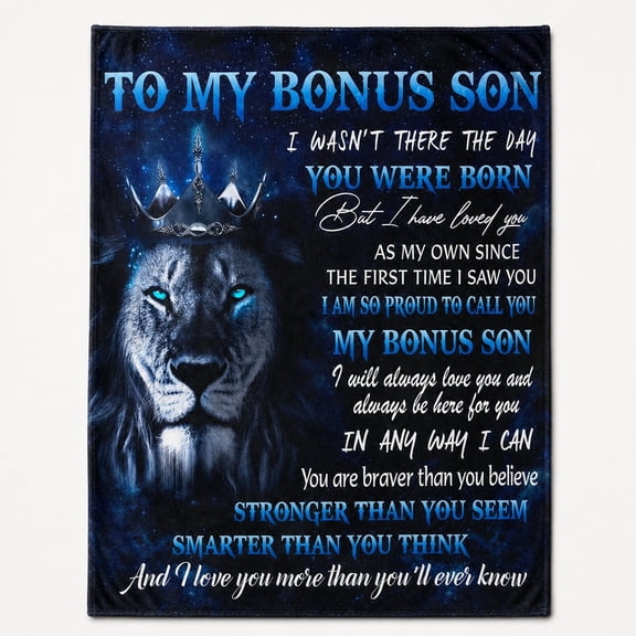 To My Bonus Son Lion Sentimental Fleece Throw Blanket, Soft 280 GSM Polyester, Sentimental Gift for Stepson