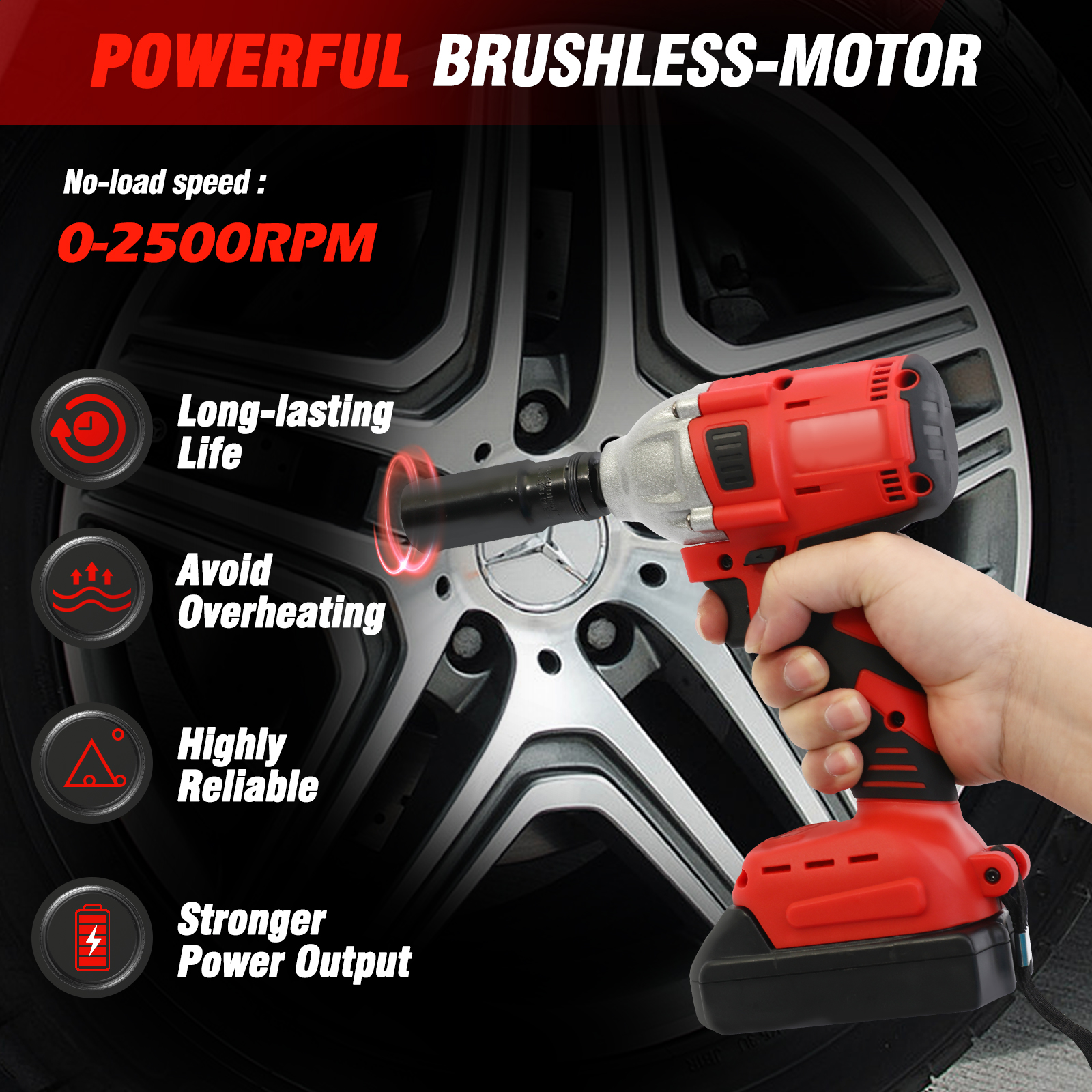 Cordless Impact Wrench, 1/2 inch Brushless Impact Gun, Max Torque 350 Ft-lbs, High Efficiency Brushless Motor with Fast Charger and Battery