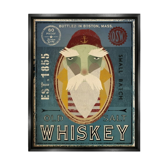 Stupell Industries Whiskey Bottling Sign Graphic Art Jet Black Floating Framed Canvas Print Wall Art, Design by Ryan Fowler