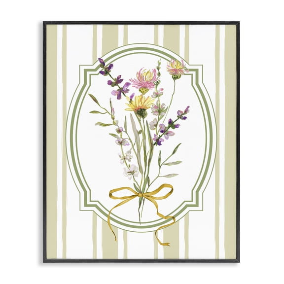 Wildflowers Bouquet Classic Stripes Black Framed Giclee Art, design by Adonna Ebrahimi