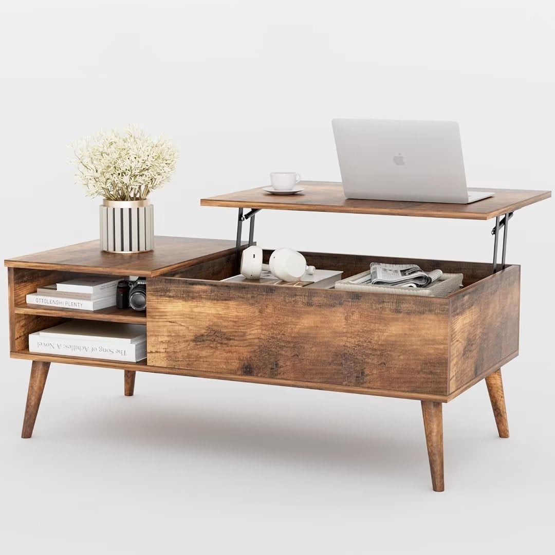 Vineego Classic Lift Top Rectangular Wood Coffee Table, Rustic Oak