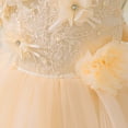 thumbnail image 3 of IDOPIP Infant Baby Flower Girl Dress Asymmetric Shoulder 3D Flowers Toddler Wedding Formal Birthday Party Pageant Tiered Tulle Gowns Tutu Dresses 9-12 Months Champagne, 3 of 8