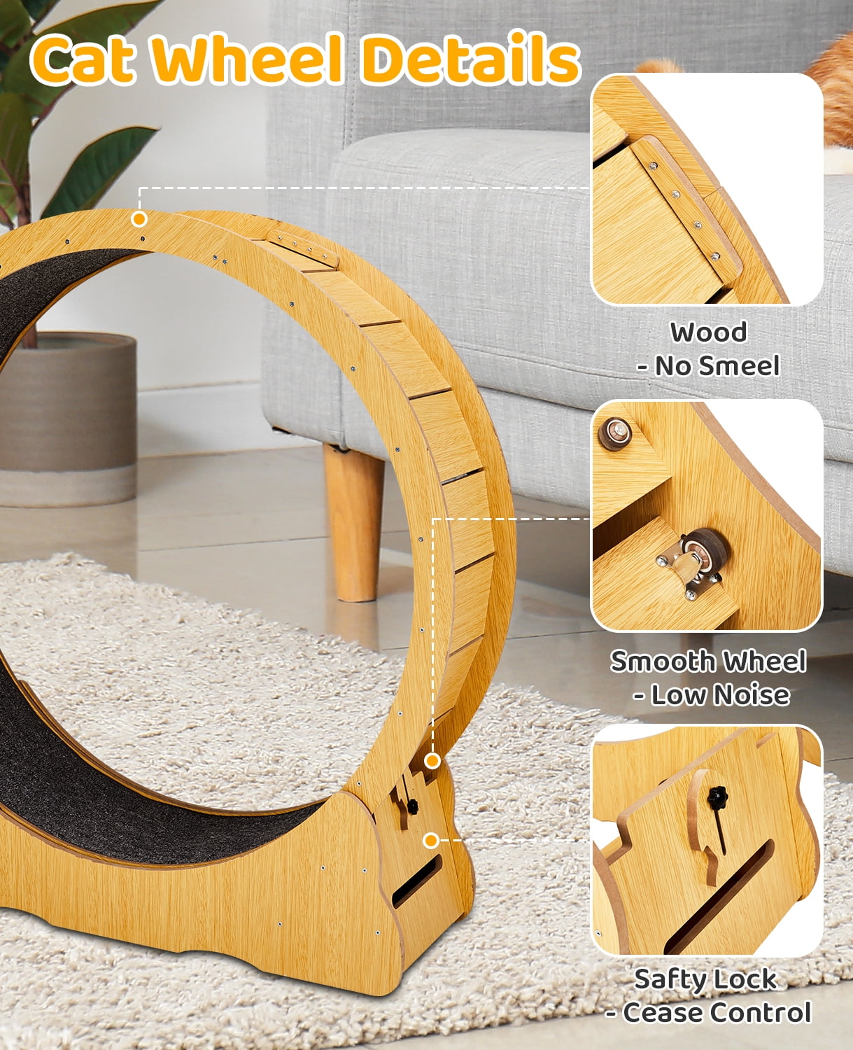 Ktaxon Extra-Large Cat Exercise Wheel - 43" Assembled Wooden Treadmill with Durable HDF Frame, Natural Wood Color