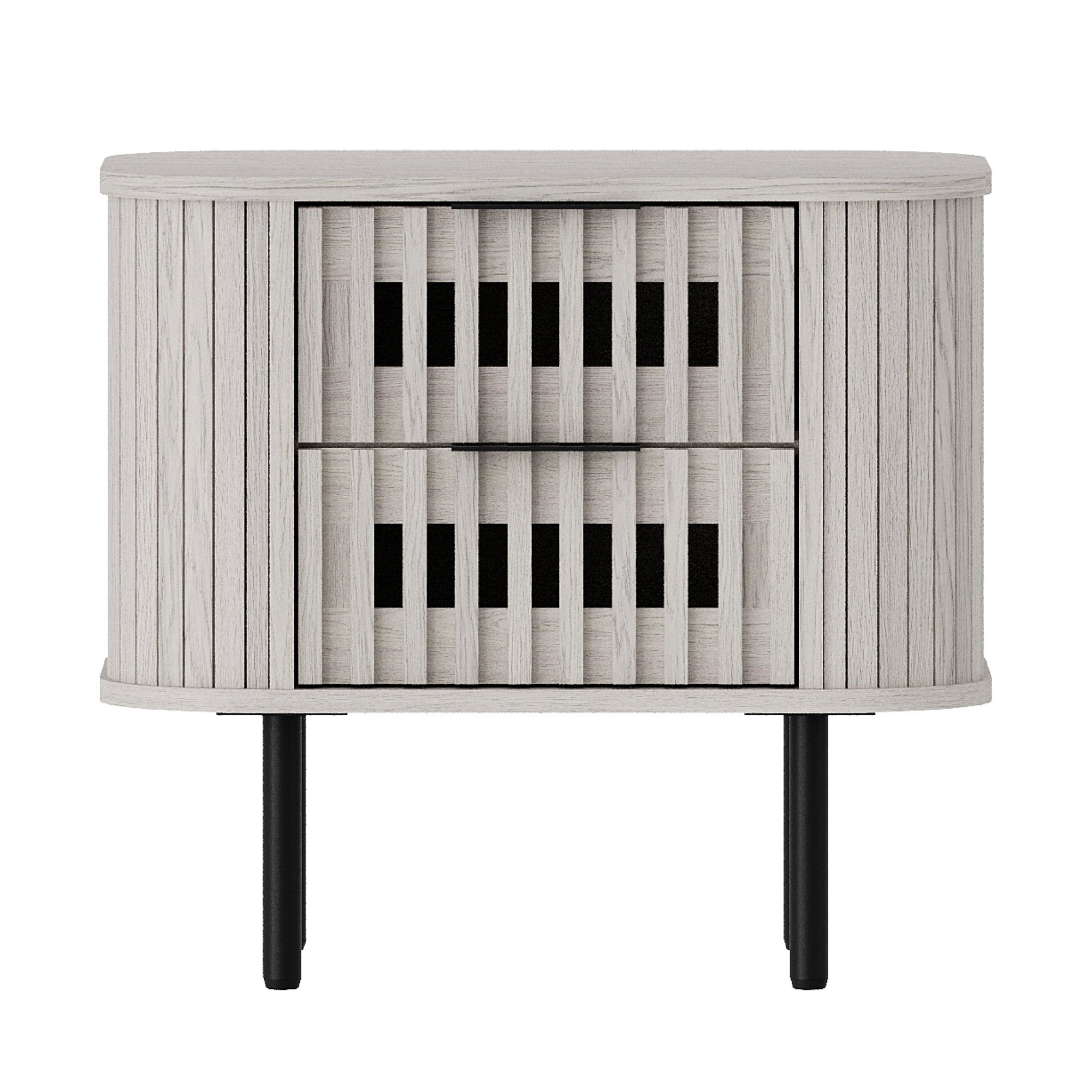 WAMPAT Fluted End Table with 2 Drawers, Modern Storage Nightstand for Living Room & Bedroom, Wooden Side Table, White Washed
