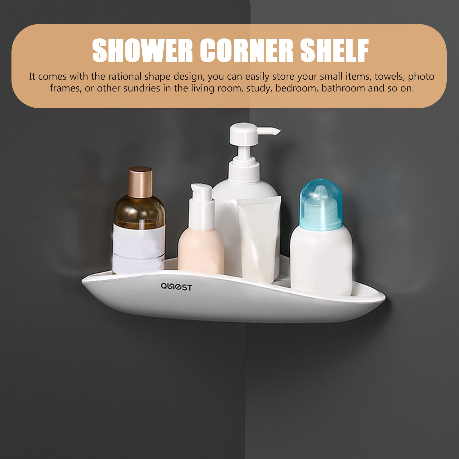 Frcolor Plastic Corner Shelf Wall Mounted Punch Free Corner Storage