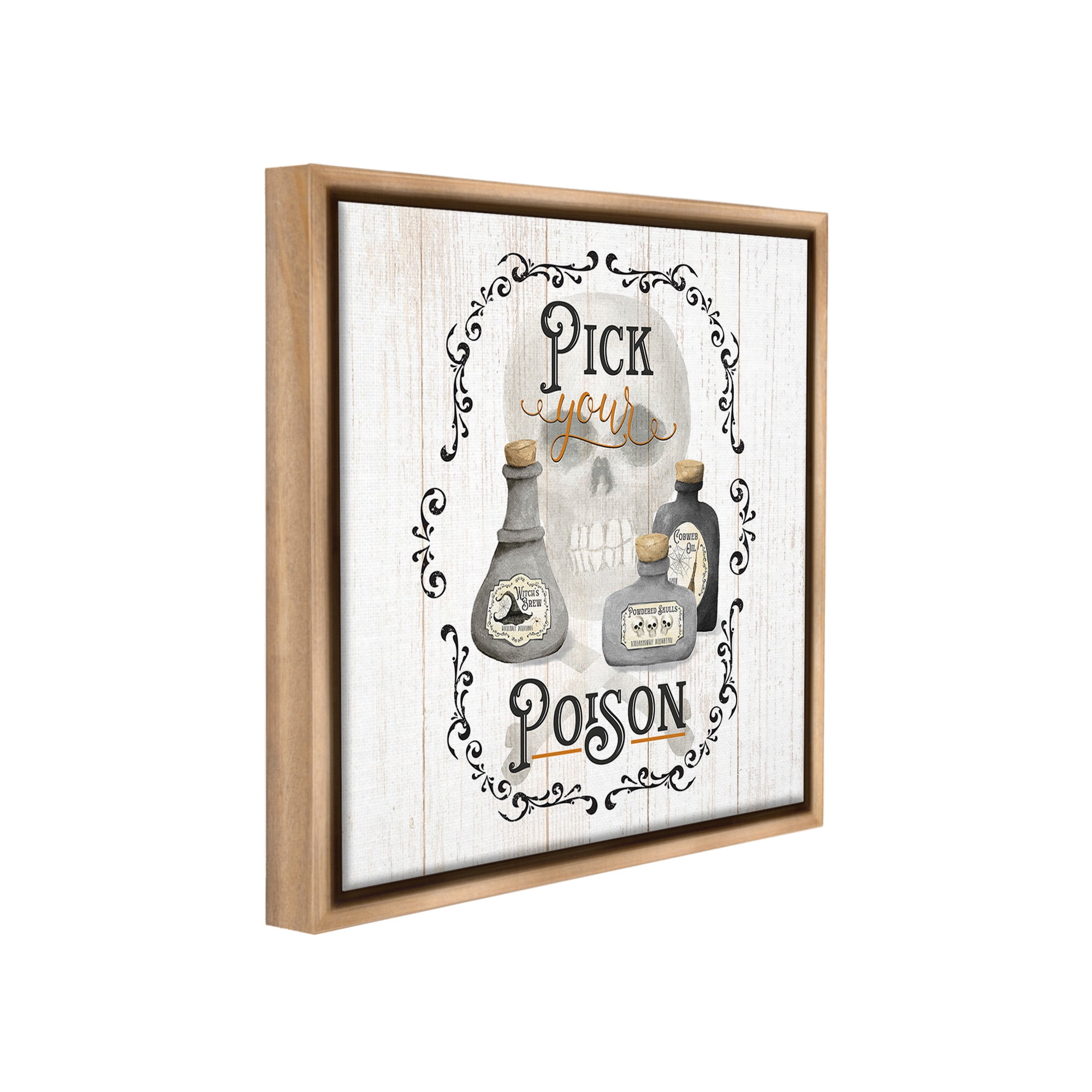 Stupell Industries Halloween Poison Jars Holiday Painting Brown Floater Framed Canvas Art Print Wall Art, 18 x 18