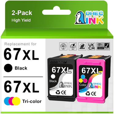 67XL Ink Compatible for HP 67 Ink Cartridges for HP Ink 67 Black and Tri-color for HP DeskJet 2700 Envy 6055e Printer (2 Pack)