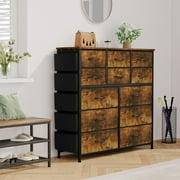 Storage Tower Cabinet with 12 Drawers, Fabric Dresser Drawer Storage Organizer Unit with Steel Frame for Closet, Hallway, Entryway, Nursery Room, Brown