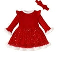 thumbnail image 2 of Wancir Toddler Baby Girl Christmas Dress Santa Claus Red Velvet Dress Long Sleeve Furry Princess Dress with Headband Outfit, 2 of 9