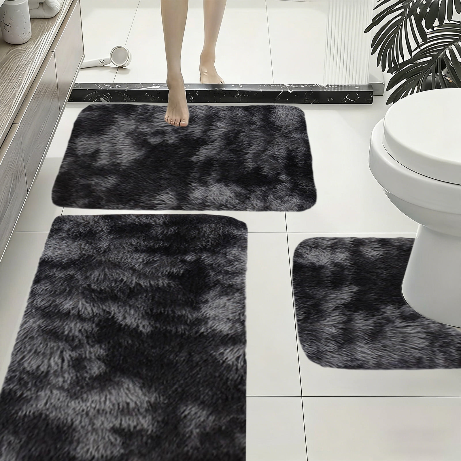 Mixed Color Bath Mats Set, 3-Piece Non-Slip Bathroom Rug Set, Soft Water Absorbent Velvet Fleece, Comfortable for Feet, Machine Washable, Easy to Dry, Perfect for Bathroom, Toilet