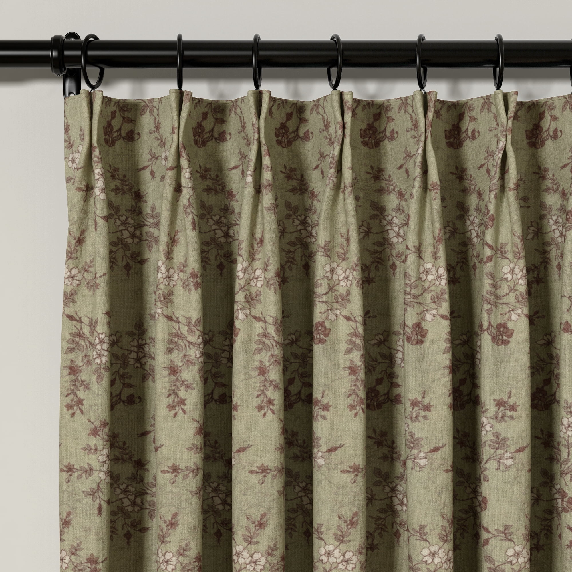 TWOPAGES Linen Blend 52 X 102 Inches Long 1 Panel Curtain Pinch Pleated Light Filtering Floral Print Curtain for Living Room, Scarlett