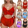 thumbnail image 2 of Tejiojio Mother's Day Gifts Women Seamless Lace Bow Underwear Sleepwear Underwear Satin Pajamas Sets, 2 of 9