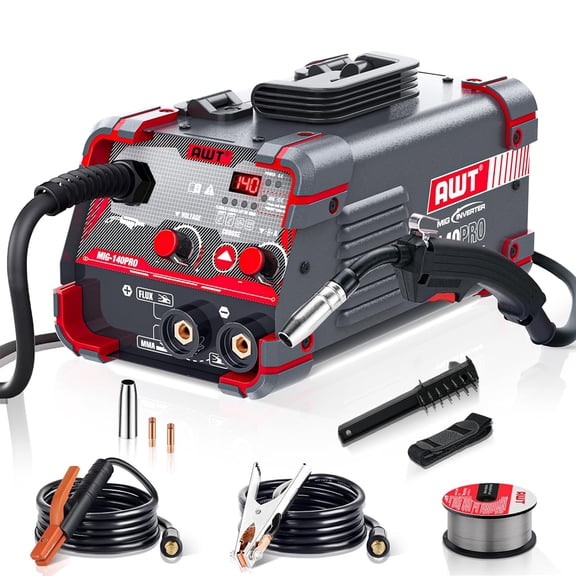 Soldadora AWT 140A MIG de Núcleo de Fundente, Máquina de Soldar 3 en 1 (MIG/Electrodo/TIG por Contacto), Equipo de Soldadura Portátil sin Gas 110V con Inversor IGBT y Sinergia