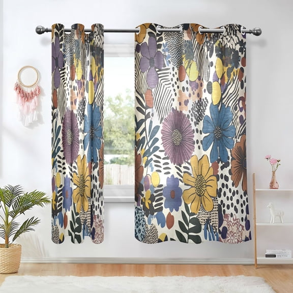 Yayeee Window Curtains Set of 2 for Living Room Light Filtering 63"x42", Blue Flowers