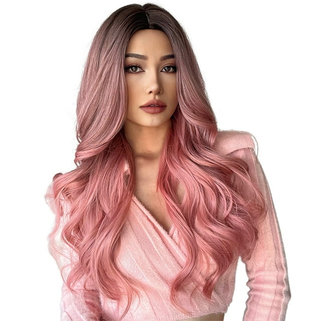 Synthetic Wig Pink Curly Wavy Wig Long Hairpiece