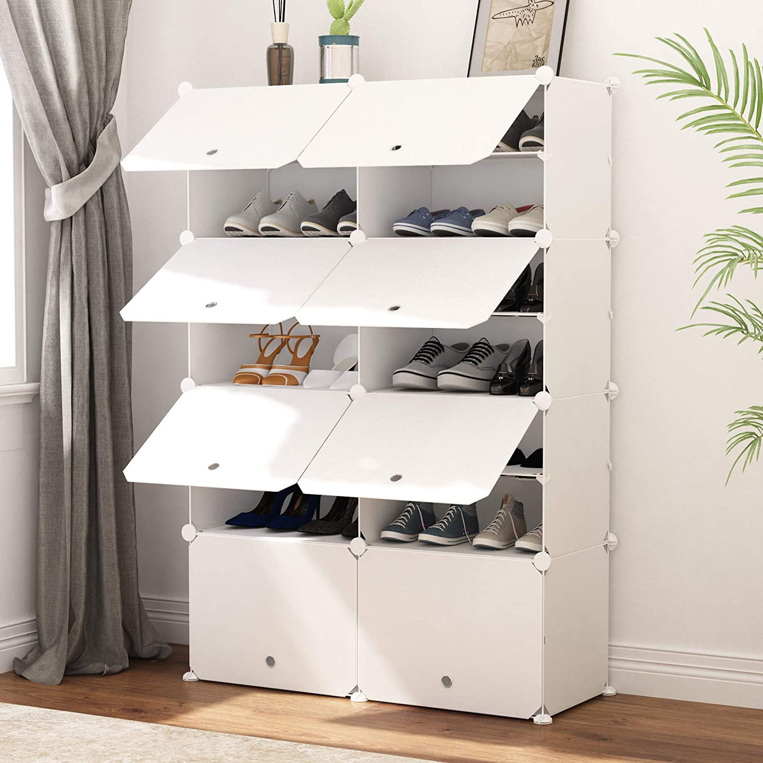 White with transparent doors JOISCOPE PREMAG Portable Shoe Storage Organizer Tower boots Slippers 3 * 7-tier Modular Cabinet Shelving for Space Saving Shoe Rack Shelves for shoes 