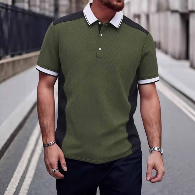 Blusa y camisa de manga corta con cuello vuelto para hombre, de color liso, informal, de moda, de manga corta, para hombre, top/camisa de manga corta con solapa, tops para hombre