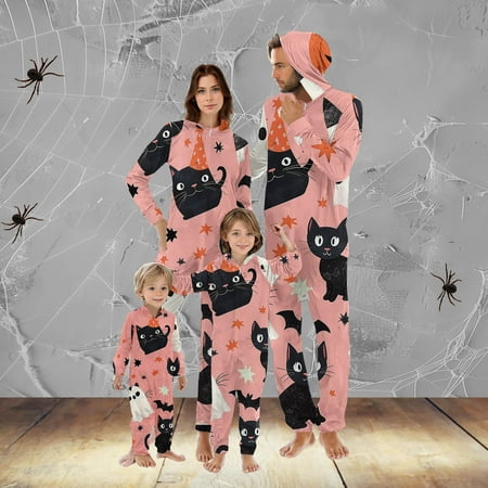 

dazeni Clearance Halloween Pajamas Long Sleeve Onesie Pajamas Matching Jumpsuit Romper Halloween Cute Cat Print One Piece Sleep Family Pajamas Matching Pjs