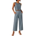 thumbnail image 2 of Mifsaly Linen Sets for Women 2 Piece Summer Casual Sleeveless Crop Top and High Waisted Wide Leg Long Pants Dressy Casual Office Vacation Matching Lounge Outfits Gray,S, 2 of 8