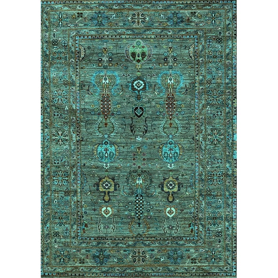 Ahgly Company Machine Washable Indoor Rectangle Oriental Turquoise Blue Industrial Area Rugs, 2' x 3'