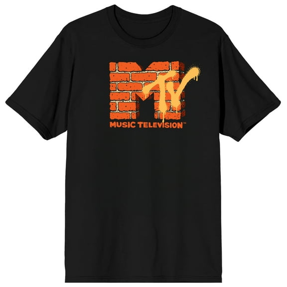 MTV Brick & Spray Paint Logo Adult Black Crew Neck Short Sleeve T-shirt-6XL