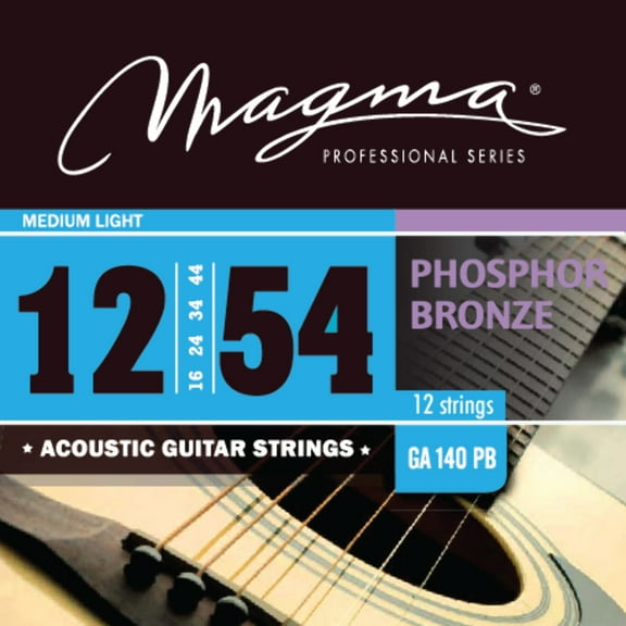 Magma Acoustic Guitar Strings Medium Light Gauge 12 Strings Phosphor Bronze Set, .012 - .054 (GA140PB12)