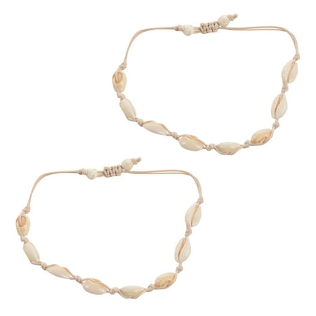 

2X Anklets for Women Shell Foot Jewelry Summer Beach Barefoot Bracelet Ankle on Leg Ankle Strap Accessories White