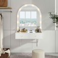 thumbnail image 2 of YYAo Wall-Mounted Vanity, Floating Makeup Vanity Desk with Mirror & 3-Color Lights, Wall Dressing Table with Power Outlet, White, 2 of 10