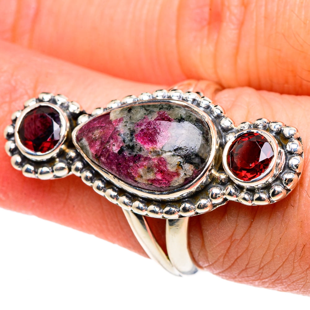 Sz 7-Rare eudialyte and sterling silver 925 statement ring