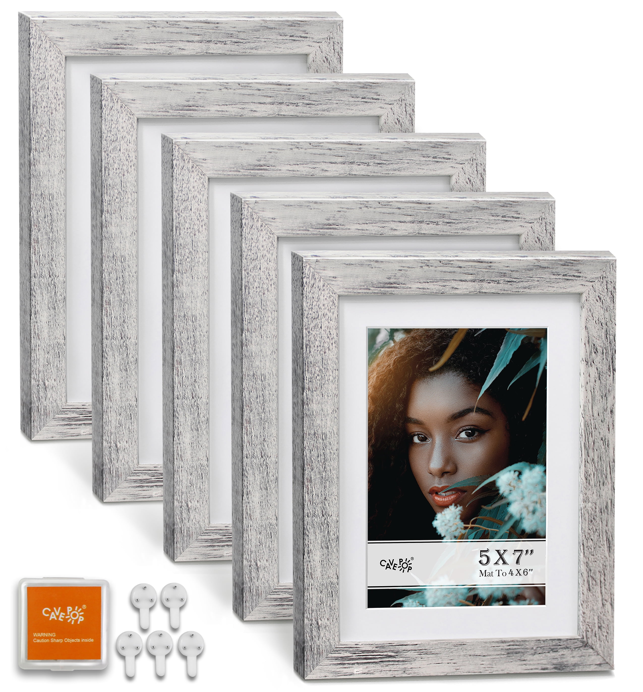 Cavepop 5x7 Rustic Gray Picture Frame Set Mat Included to Display 4x6