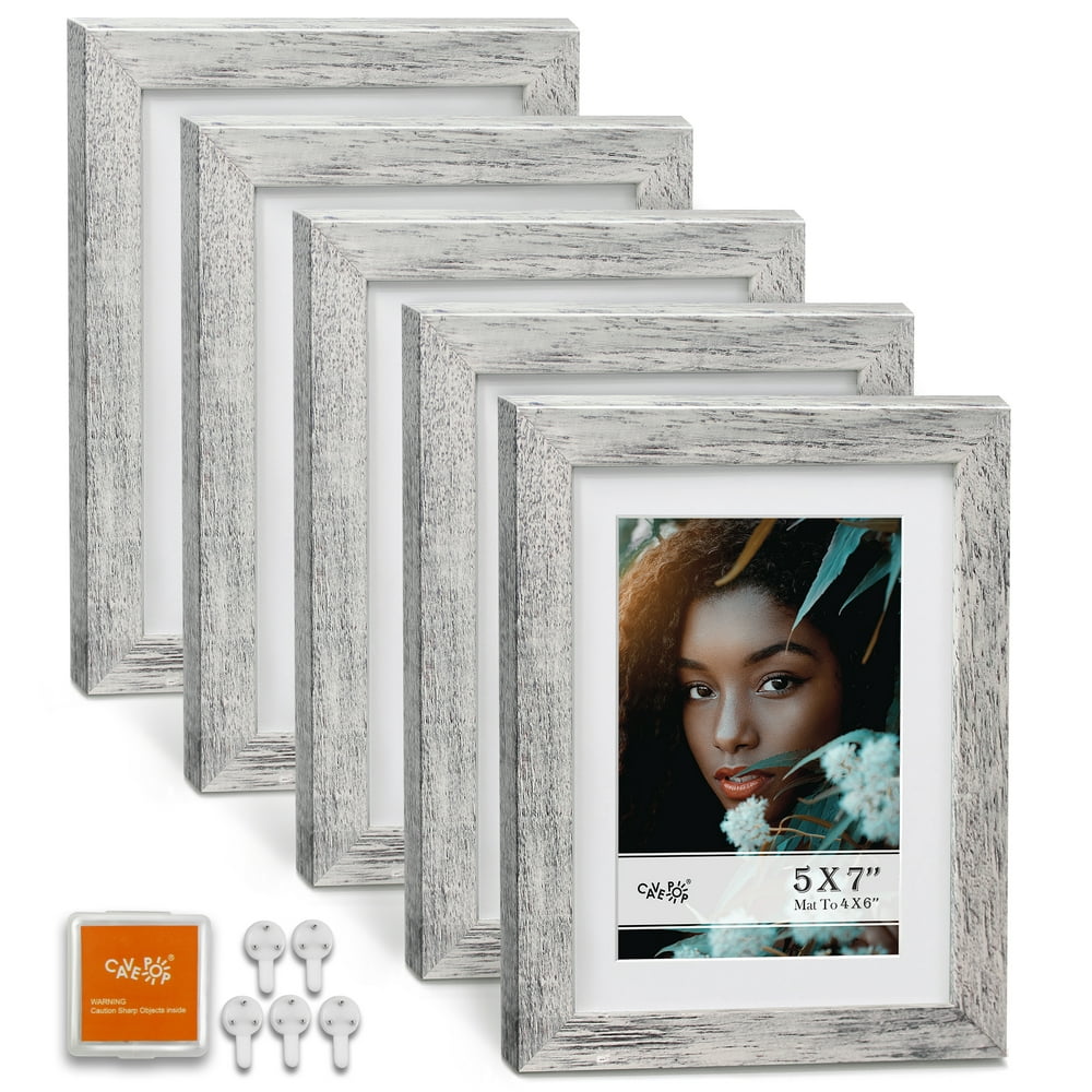Cavepop 5x7 Rustic Gray Picture Frame Set Mat Included to Display 4x6