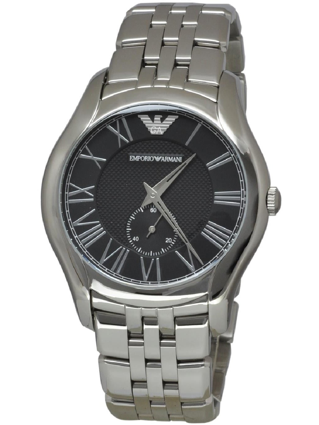 Emporio Armani Men's Classic 43mm Silver-Tone Metal Bracelet Steel Case  Quartz Black Dial Watch AR1706 