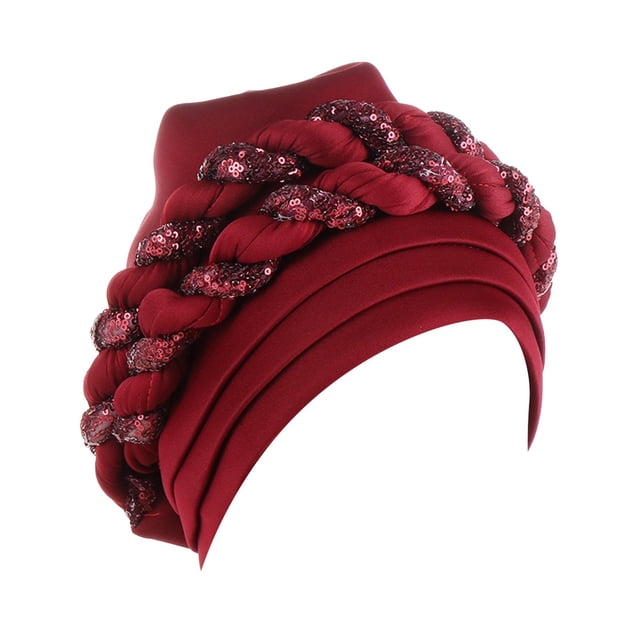 PEIXUN Foulard d'Été pour Femmes Musulmanes à Sequins Bicolores Couche Spatiale Chapeau Exagéré Mode Assorti