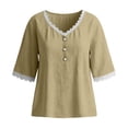 thumbnail image 5 of Uootdi Women's Tops V Neck 3/4 Sleeve Floral Embroidered Linen Blend Casual Blouses Summer Picnic Style Lightweight Breathable Loose Fit Shirts Gift, 5 of 6