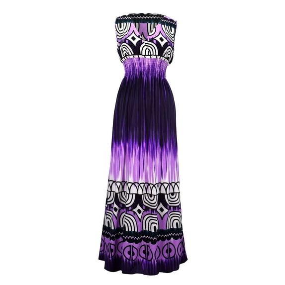 Exotic Tahiti Multicolor Tie Dye Border Print Maxi Dress