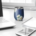 thumbnail image 3 of 12oz Stemless Wine Tumblers Navy Daisy Flower White Blooms Pattern Vacuum Insulated Stainless Steel Travel Tumbler Cups Mug with Lid and Straw for Champaign,Cocktail,Beer with Cleaning Brush, 3 of 5