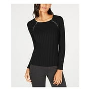 INC $59 Womens New Black Ribbed Jewel Neck Long Sleeve Sweater PM Petites B+B